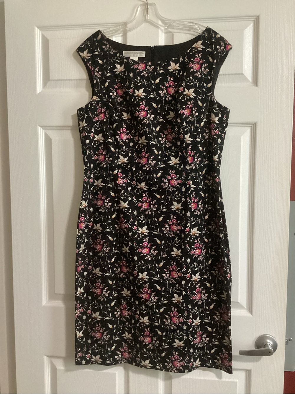 Maggy London Black Floral Midi Dress with Pink and Cream Blossoms